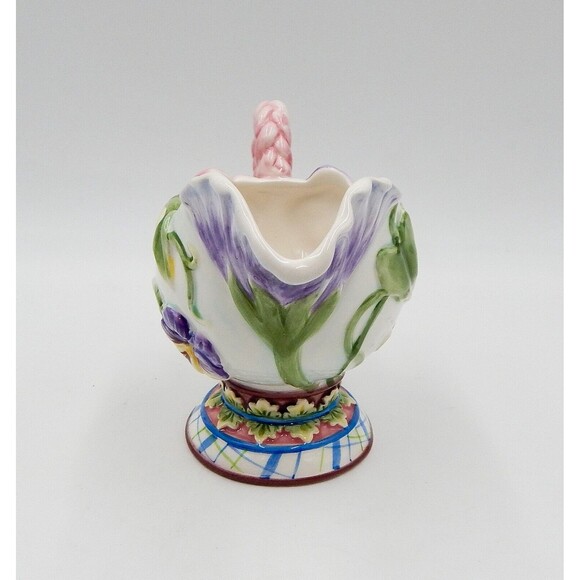 Fitz and Floyd Classics Halcyon Creamer Pitcher Floral Pansies 8 Oz Vintage - Picture 2 of 9